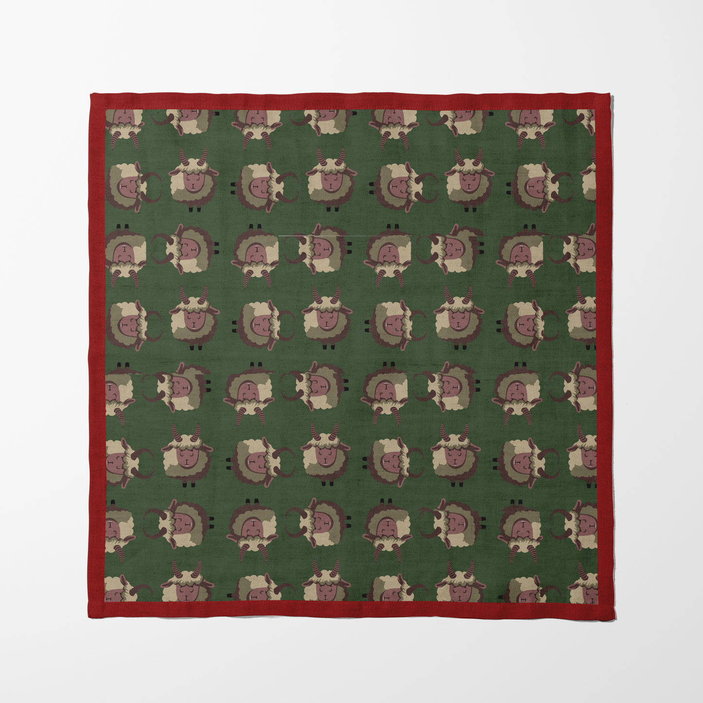 Krampus Napkin in Dark Green with Dark Red Border