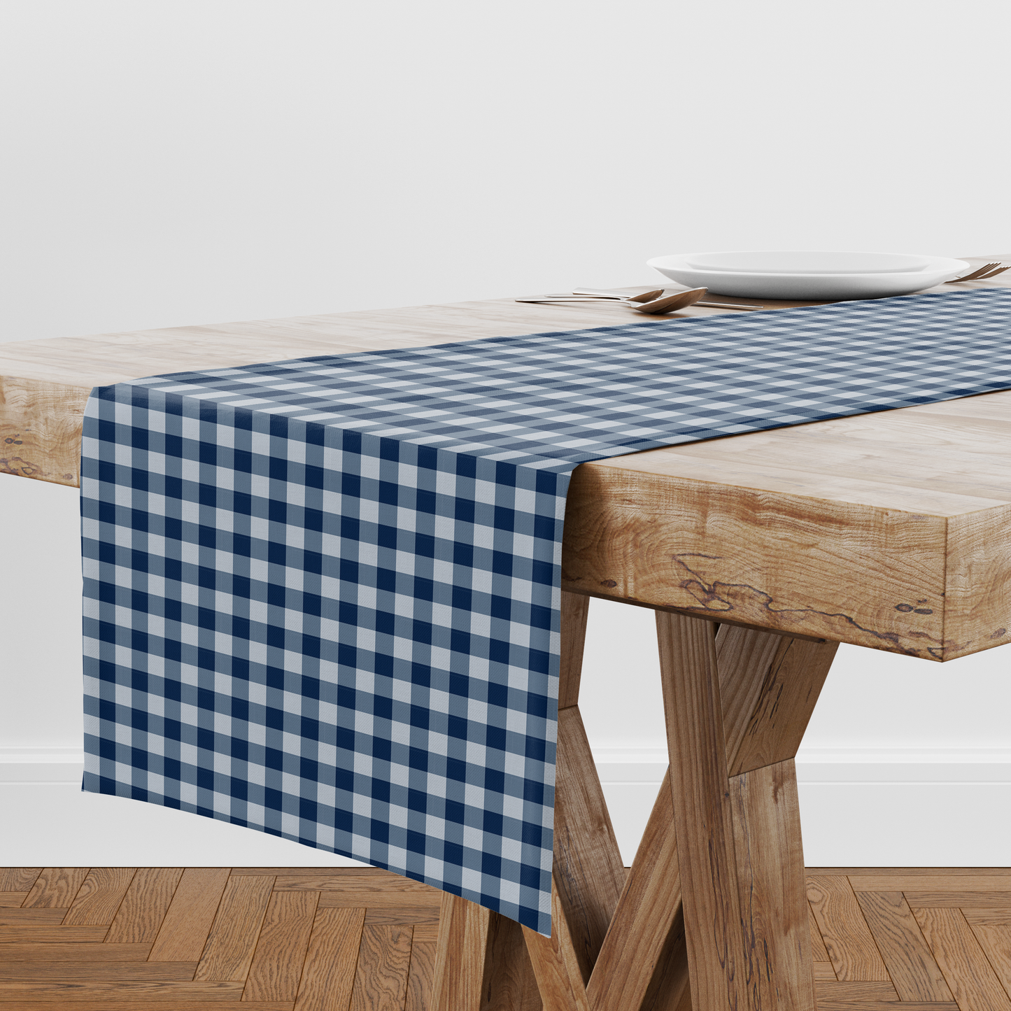 Mini Gingham Runner in Navy - Lightweight Linen