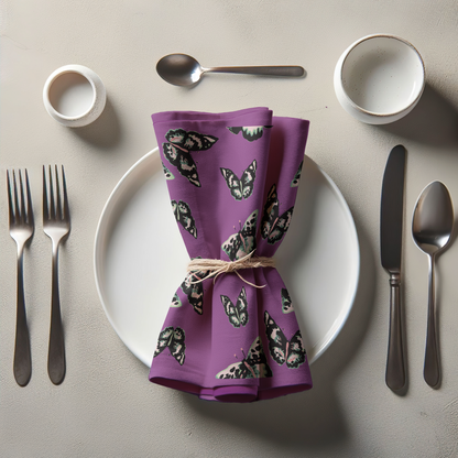 Sweet Butterflies Napkin in Purple in Lightweight Linen