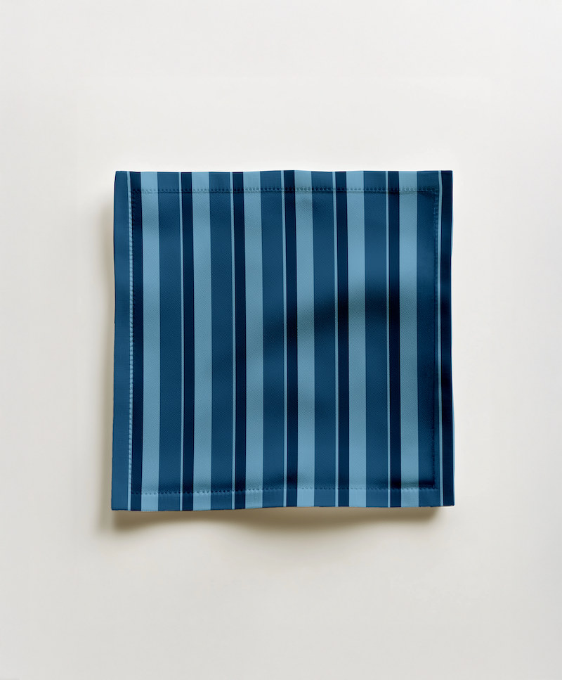 Candy Stripes Cocktail Napkin in Blue in Lightweight Linen