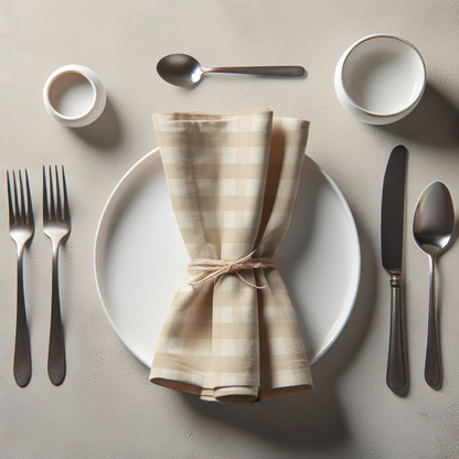 ONE Small Gingham Napkin - Eggshell in Organic Cotton Voile