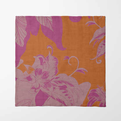 Tropical Paissage Pink & Orange Napkin in Organic Cotton Voile