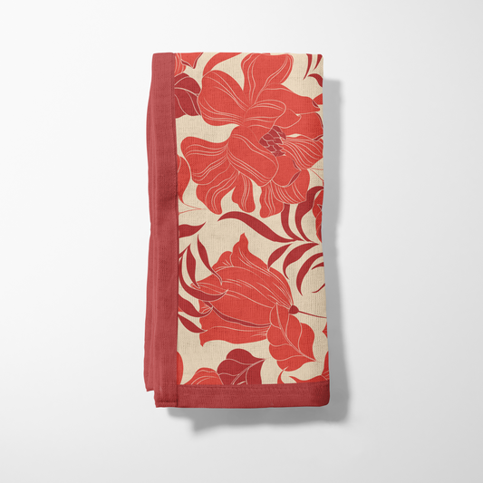 Ruby Peony Napkin in Lightweight Linen