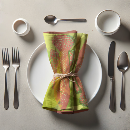 Two Fish Napkin with Yellow in Lightweight Linen