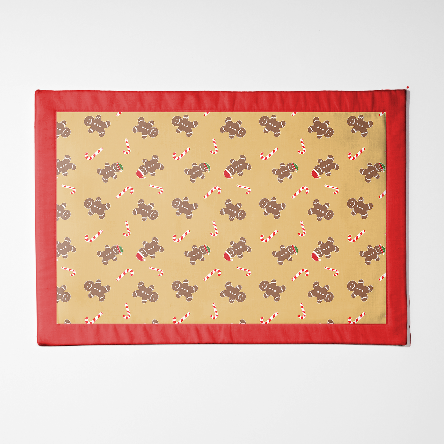 Gingerbread Dudes Placemat in Gold with Light Red Border