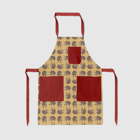 Krampus Full Chef Apron in Gold with Dark Red