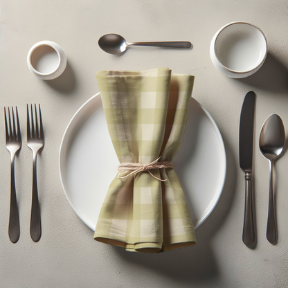 ONE Large Gingham Napkin - Moss in Lightweight Linen