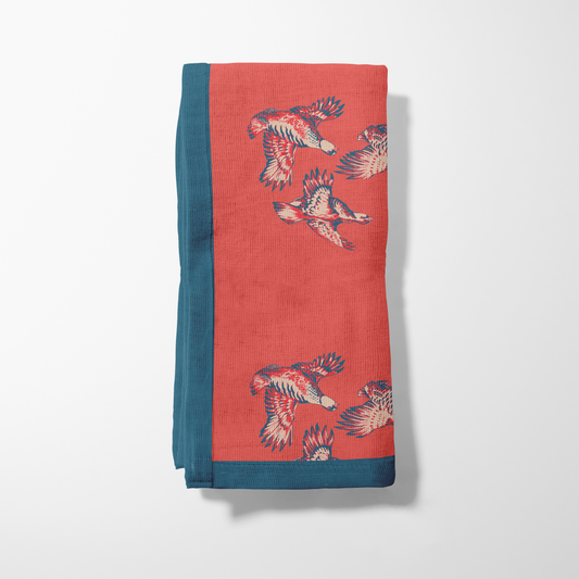 Mallards in Burnt Orange Napkin in Organic Cotton Voile