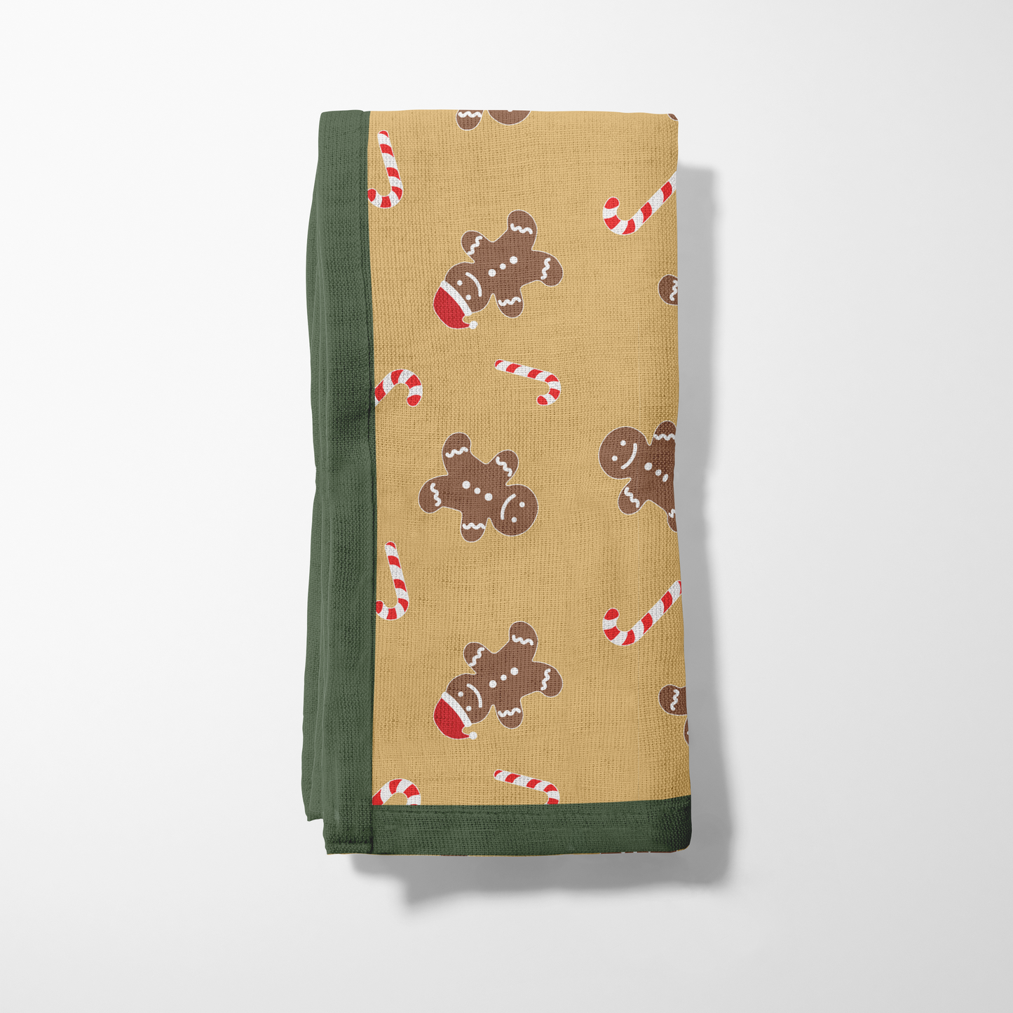 Gingerbread Dudes Napkin in Gold with Dark Green Border