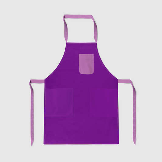 Solid Full Chef Apron in Purple with Pink Pocket