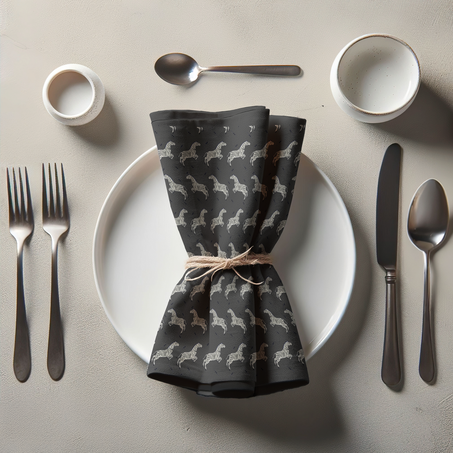 Leaping Zebras Napkin in Dark Grey in Lightweight Linen