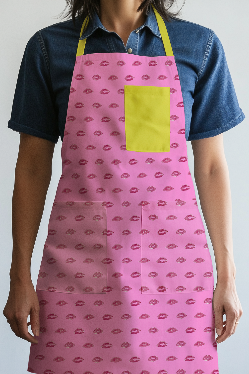 Love Pink Smooch with Laughter Yellow Apron