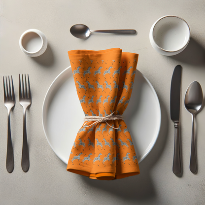 Leaping Zebras Napkin in Orange in Lightweight Linen