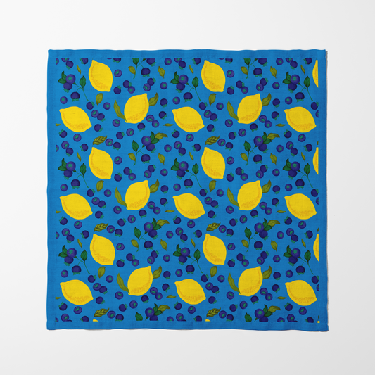 Spring Lemons Napkin in Cerulean - Lightweight Linen