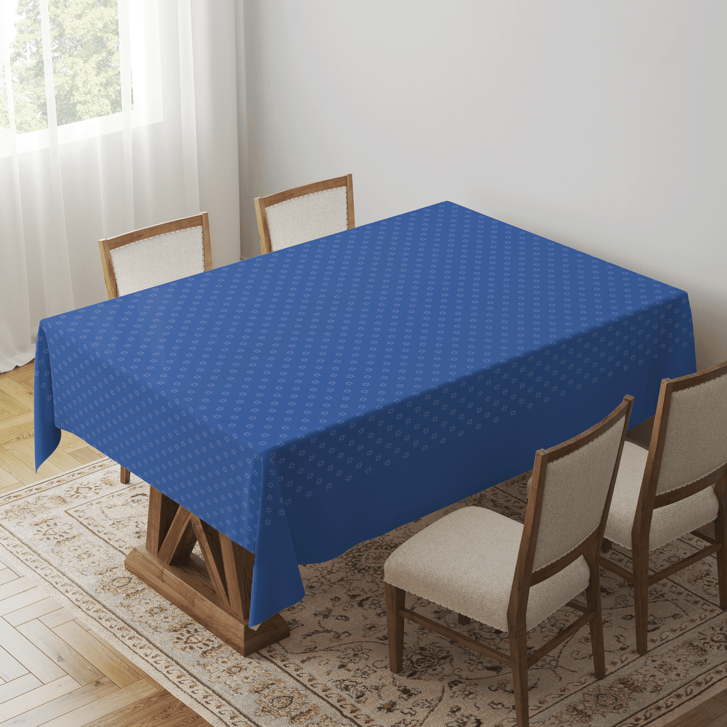 Star of David White on Blue Tablecloth