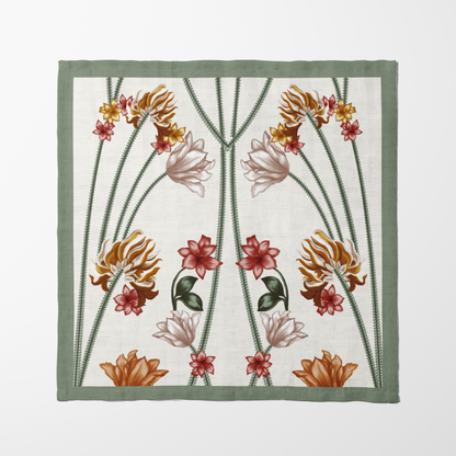 Art Nouveau Floral Napkin - Ecru in Lightweight Linen