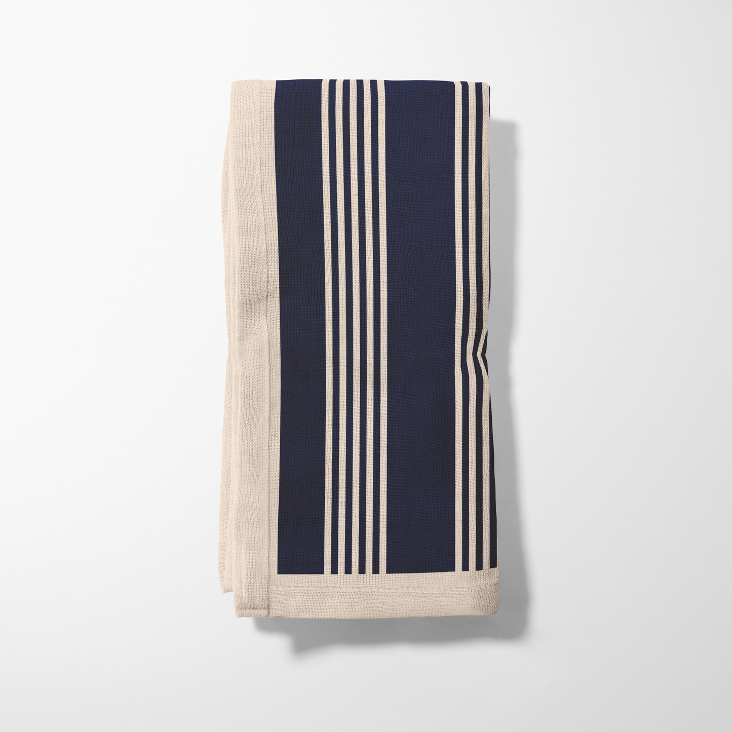 Retro Stripe Napkin - Navy with Ivory in Lightweight Linen