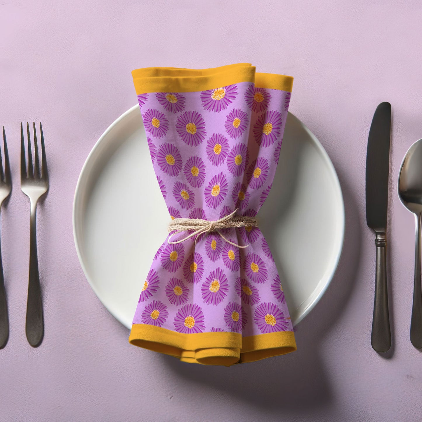 Purple Paper Daisy Napkin in Organic Cotton Voile