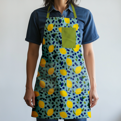 Spring Lemons Full Chef Apron in Aqua  - Organic Cotton Canvas Mid-Weight