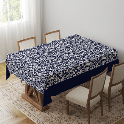 Figi Floral Tablecloth in Navy - Mid Cotton Twill