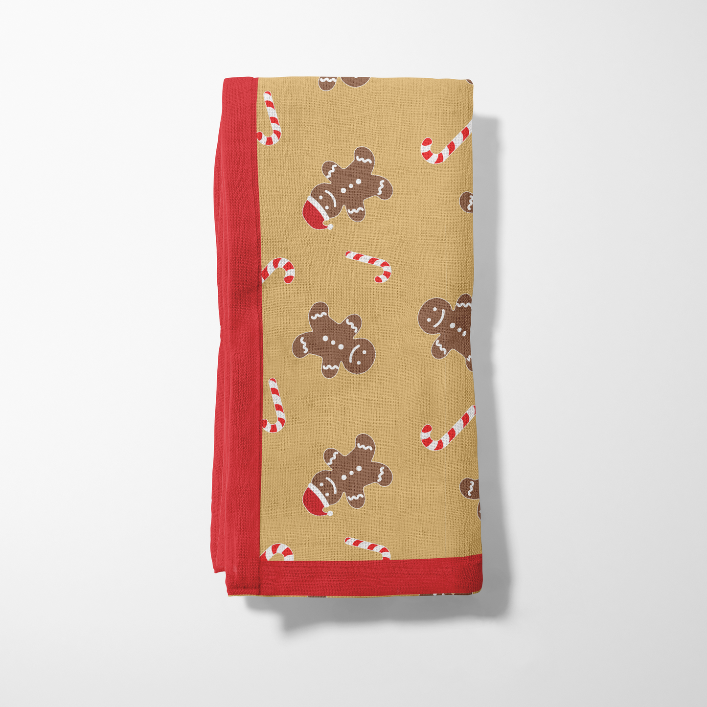 Gingerbread Dudes Napkin in Gold with Light Red Border