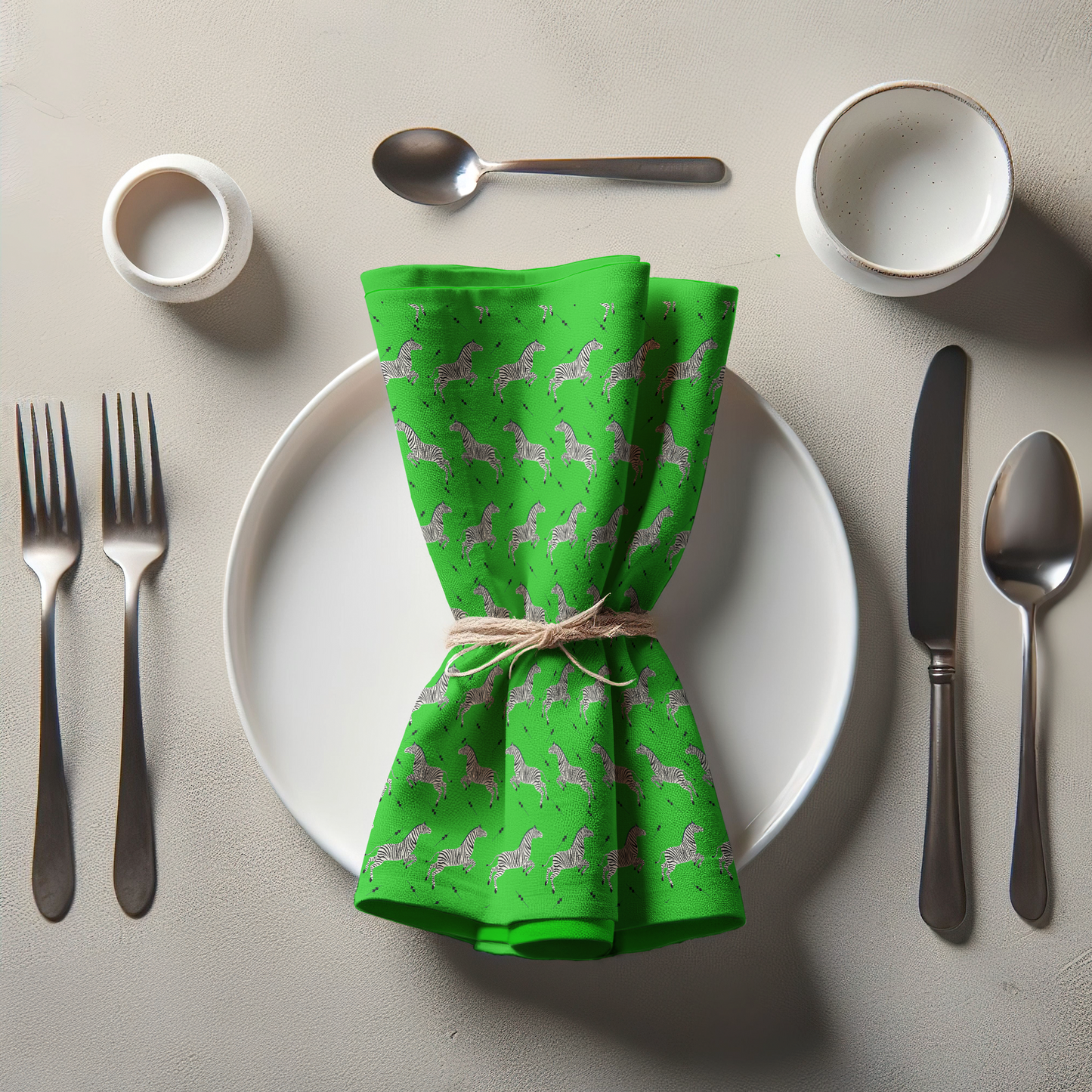 Leaping Zebras Napkin in Bright Green in Organic Cotton Voile