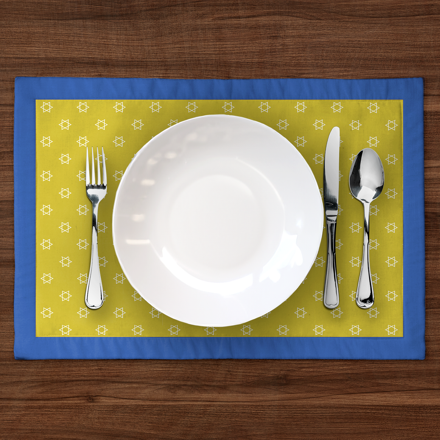 Star of David Placemat in Yellow with Dark Blue Border