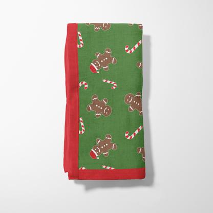 Gingerbread Dudes Napkin in Light Green with Light Red Border