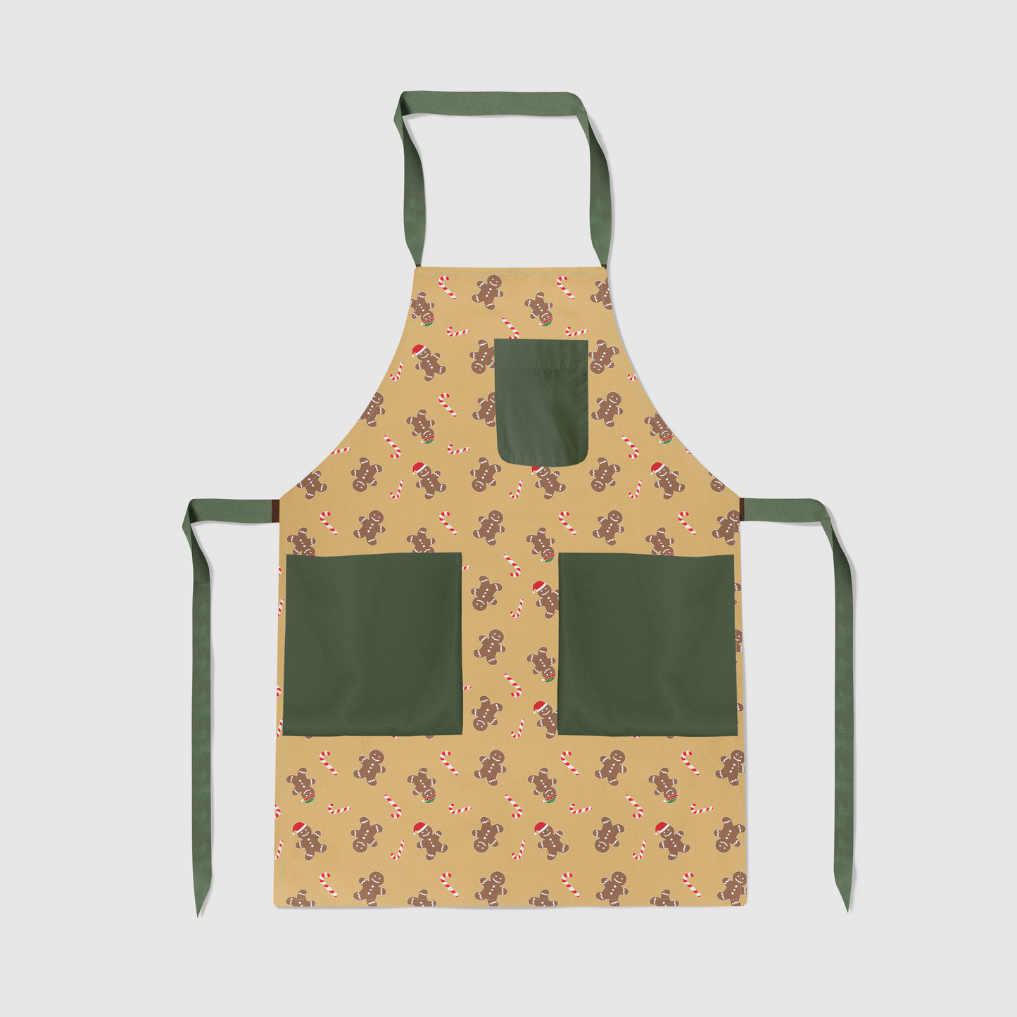 Gingerbread Dudes Full Chef Apron in Gold with Dark Green