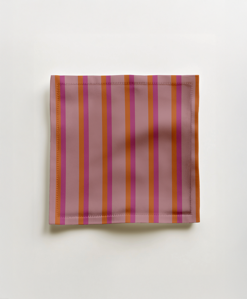 Candy Stripes Cocktail Napkin in Orange & Pink in Lightweight Linen