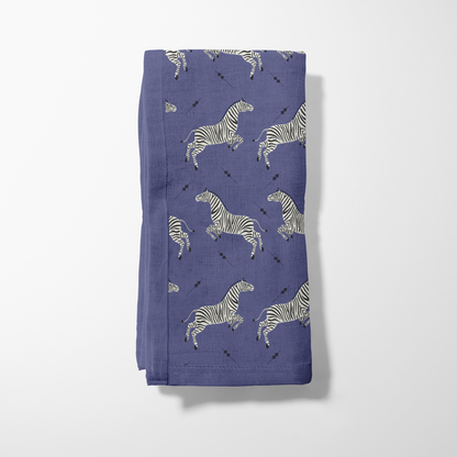 Leaping Zebras Napkin in Midnight in Lightweight Linen