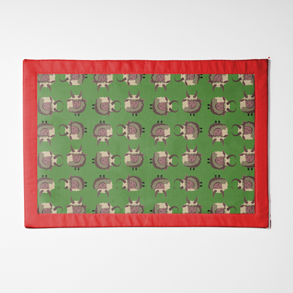 Krampus Placemat in Light Green with Light Red Border