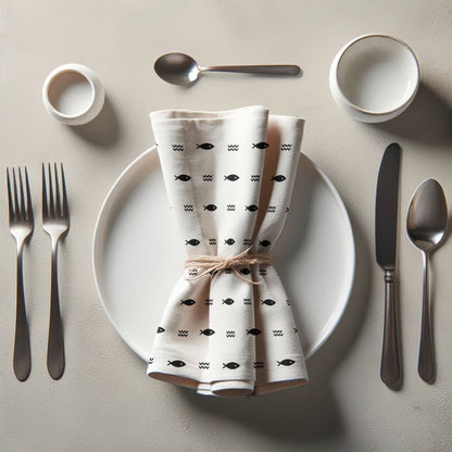 Fish and Waves Napkin in Black