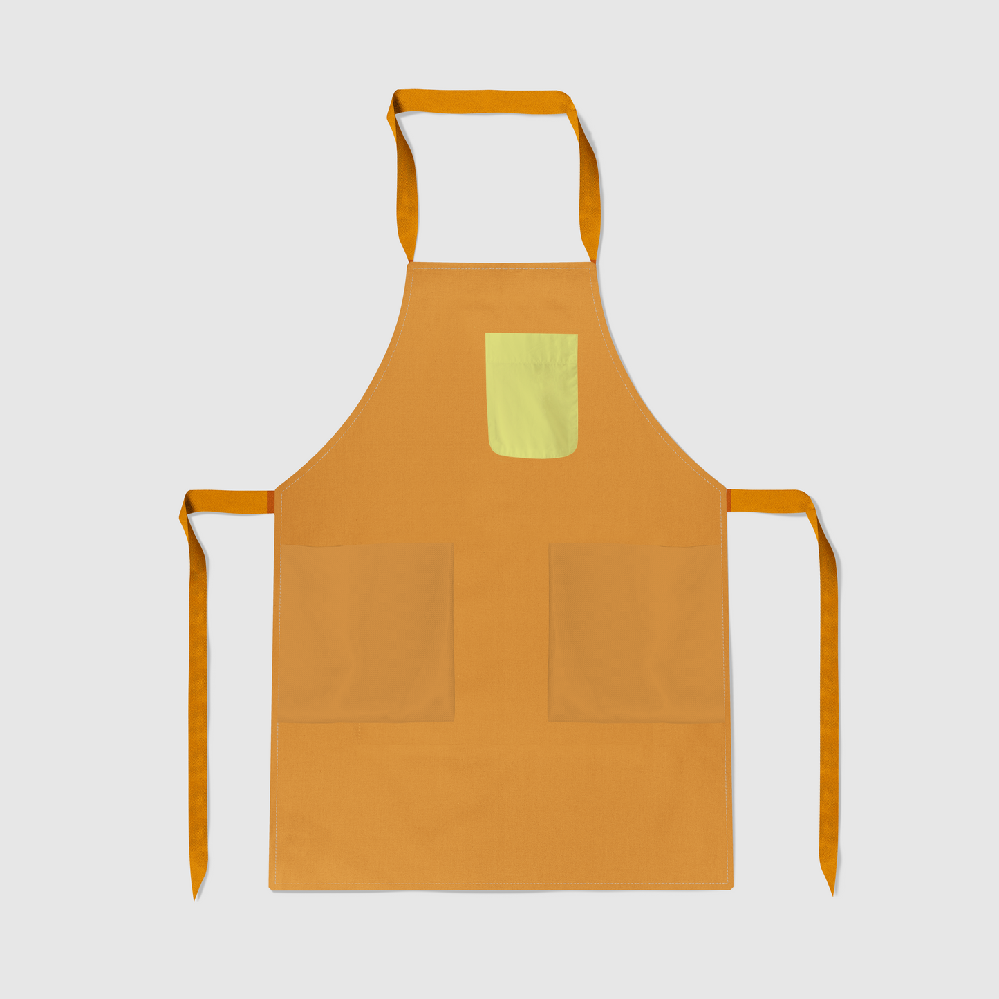 Solid Full Chef Apron in Light Orange with Yellow Pocket