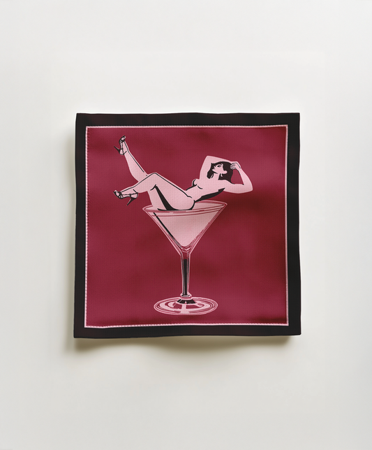Cheers Darling Cocktail Napkin in Pinot Noir - Lightweight Linen