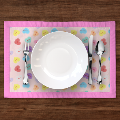 Valentine Pink Candy Hearts with Love Pink Placemat