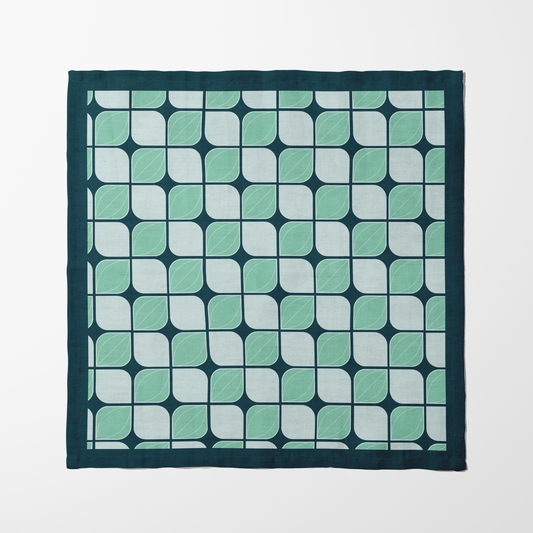 Retro Bloom Napkin in Dark Teal in Lightweight Linen