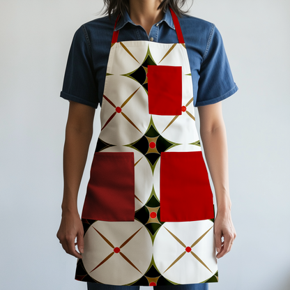 Holiday Abstract Full Chef Apron in Green with Red