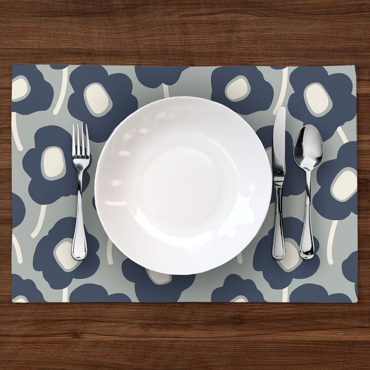 Grey Mod Flowers Placemat