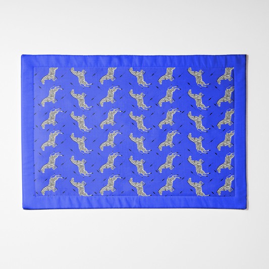 Leaping Zebras Placemat in Blue in Lightweight Linen