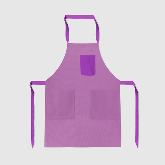 Solid Full Chef Apron in Pink with Purple Pocket