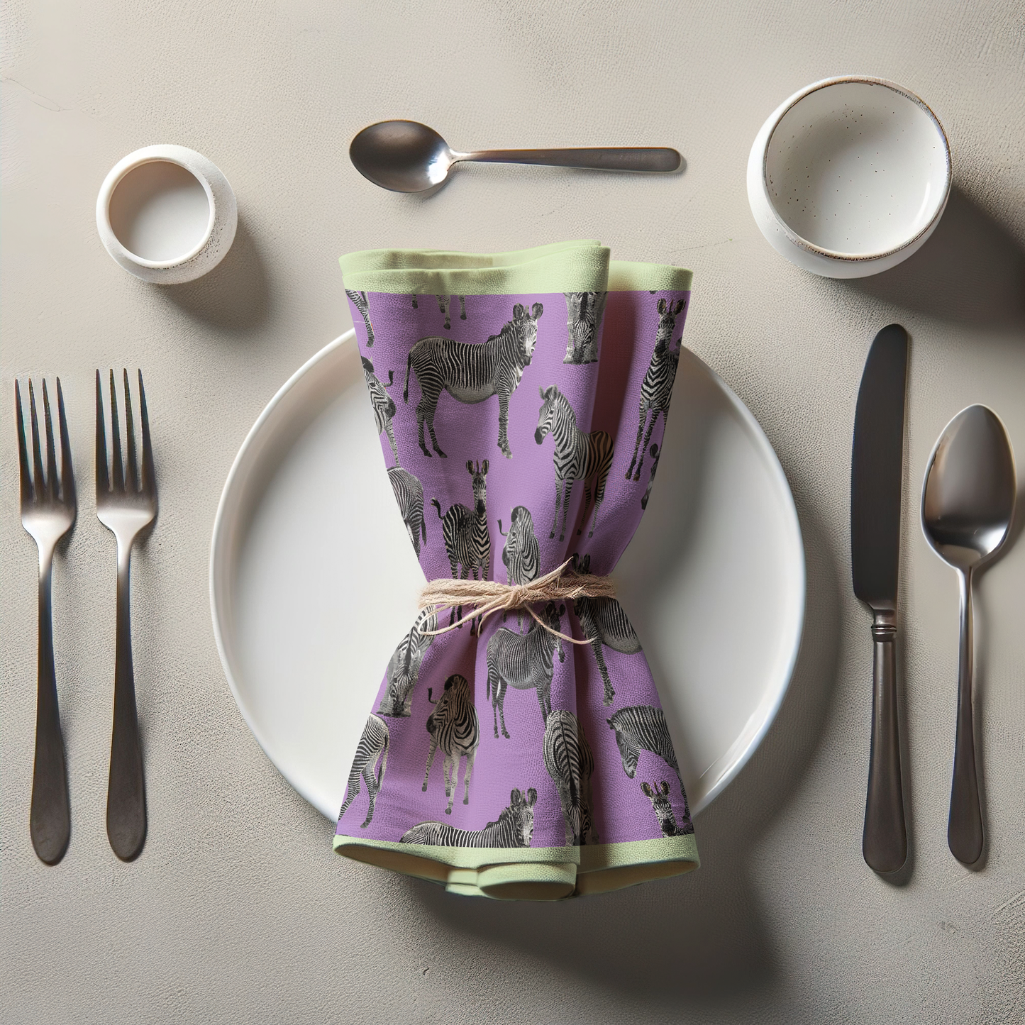 Zias Zebras Napkin in Mauve Lime - Organic Cotton Voile