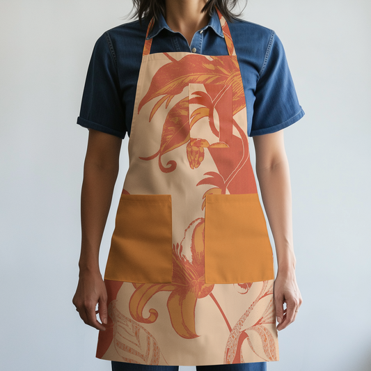 Tropical Paissage Sunrise Full Chef Apron in Organic Cotton Canvas Mid Weight