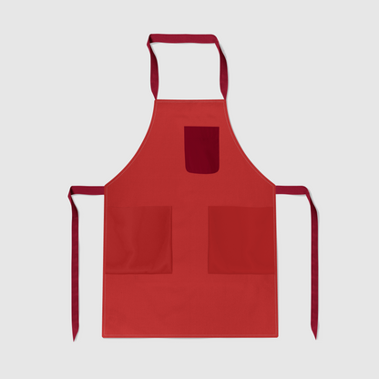 Solid Full Chef Apron in Dull Red with Deep Red Pocket - Organic Cotton Canvas Mid-Weight