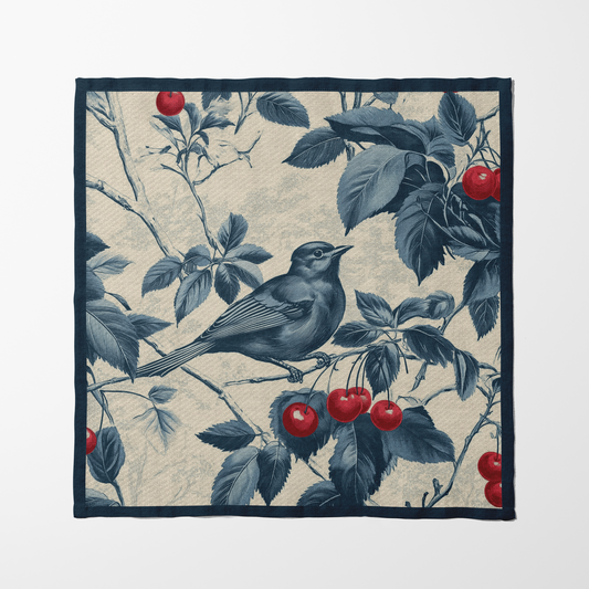 Nestled Cherries Napkin in Heritage Navy in Lightweight Linen