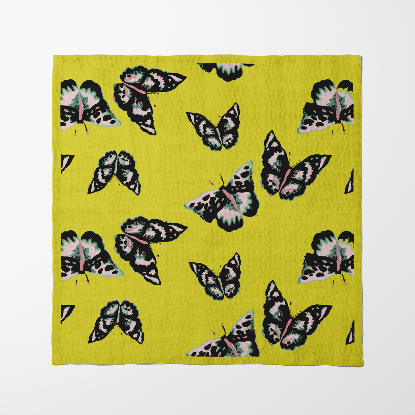 Sweet Butterflies Napkin in Yellow in Organic Cotton Voile