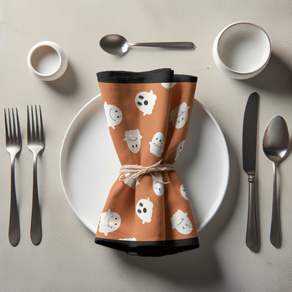 Friendly Ghosts in Pumpkin Napkin in Organic Cotton Voile