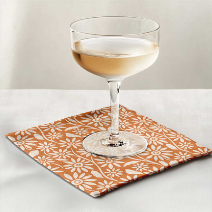 Blanket of Flowers Cocktail Napkin in Orange in Organic Cotton Voile