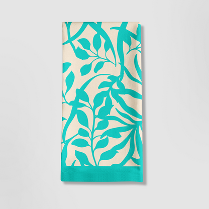 Figi Floral Tea Towel in Blue - Mid Cotton Twill