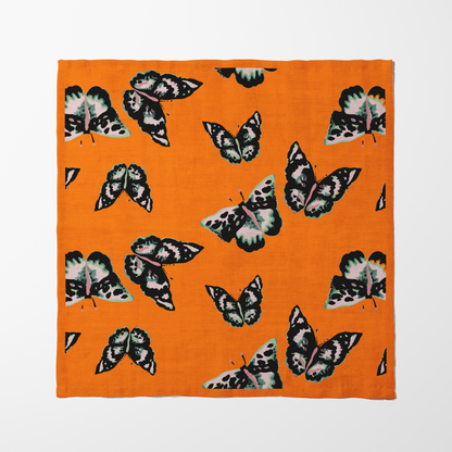 Sweet Butterflies Napkin in Orange in Organic Cotton Voile